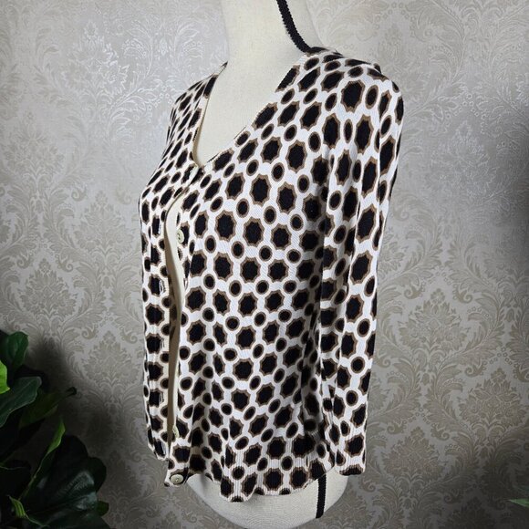 Merona Size Small Button Front Cardigan 3/4 Sleeves Cream, Black, Brown Pattern - Picture 6 of 12